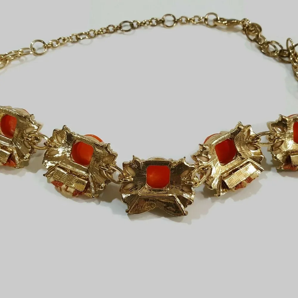 Lee by Lee Angel Orange, Green & White Cabochon Statement Necklace